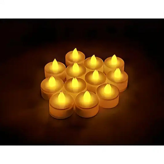 Tea Light Candles | Yellow LED Diya for Diwali & Home Decoration Pack of 12 LED