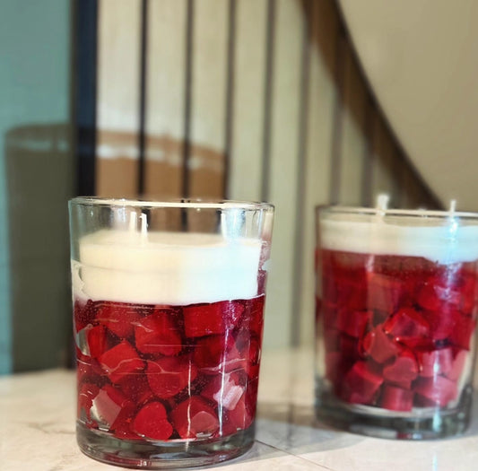 Red Heart Bliss Layered Glass Candle – Premium Decorative Scented Candle